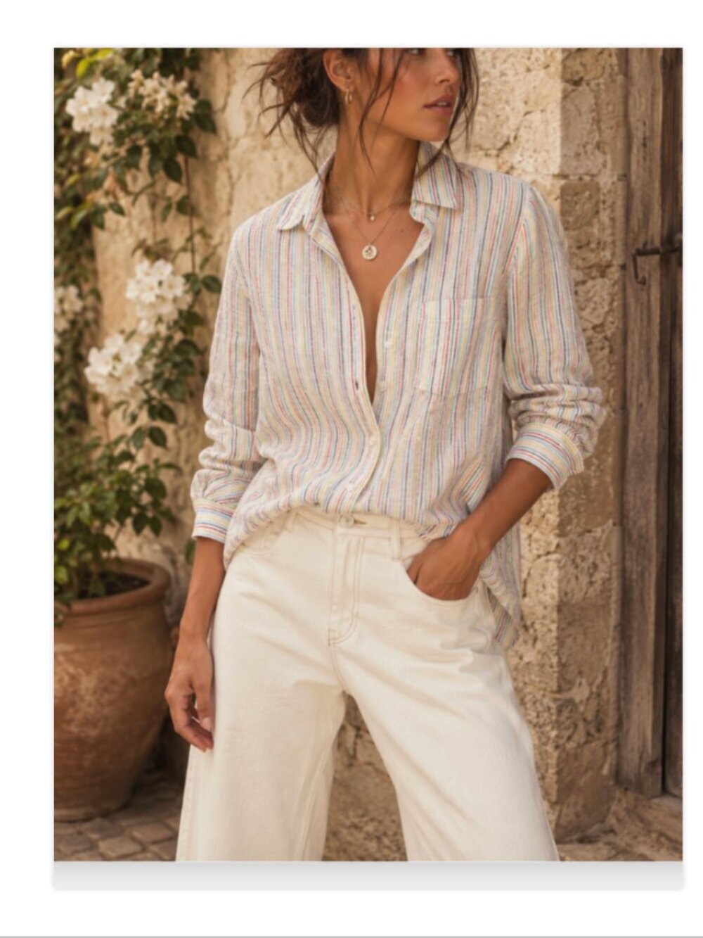 Frank & Eileen Linen Striped Button Up Shirt Multicolor Size XS Coastal
